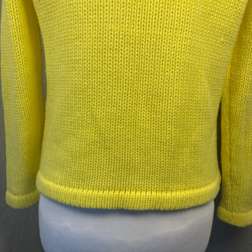 Vintage 70s Hand Knit Cardigan Sweater Lemon Yellow Cable Knit Collar Pockets M - Picture 7 of 12